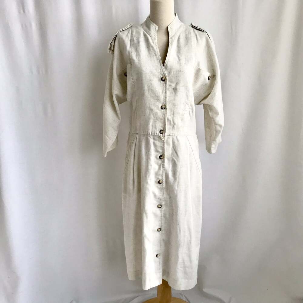 Vintage Joseph Ribkoff 80’s Light Linen Jacket Dress Ankle Length Pockets S/M